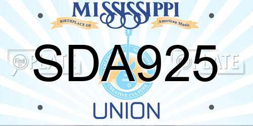 SDA925 Mississippi License Plate
