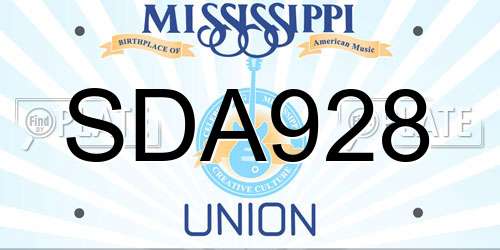 SDA928 Mississippi License Plate