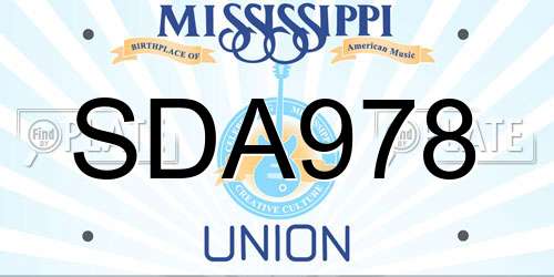SDA978 Mississippi License Plate
