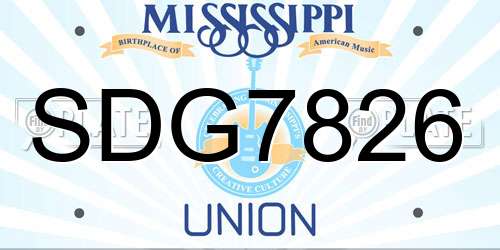 SDG7826 Mississippi License Plate