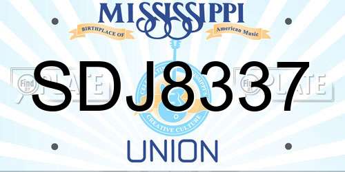 SDJ8337 Mississippi License Plate