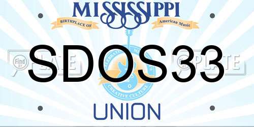 SDOS33 Mississippi License Plate