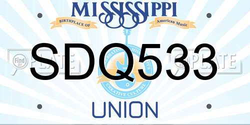 SDQ533 Mississippi License Plate