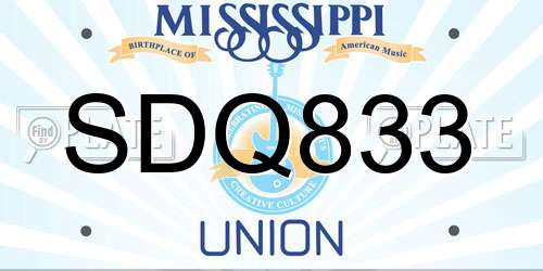 SDQ833 Mississippi License Plate