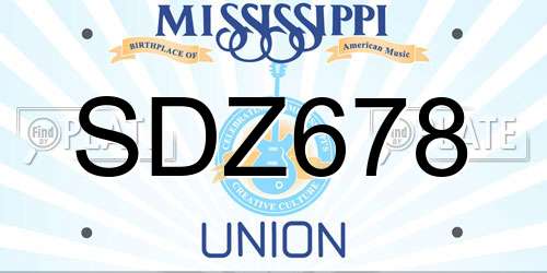 SDZ678 Mississippi License Plate