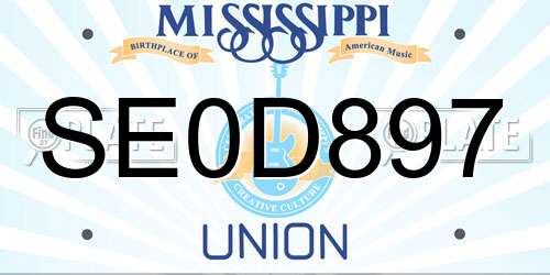 SE0D897 Mississippi License Plate