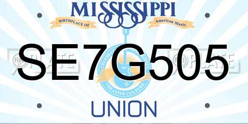 SE7G505 Mississippi License Plate