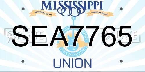 SEA7765 Mississippi License Plate