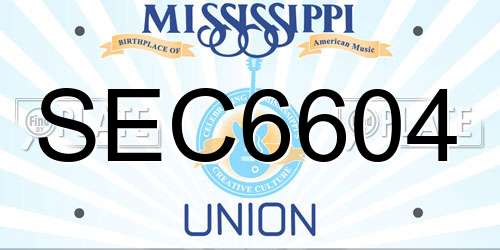 SEC6604 Mississippi License Plate