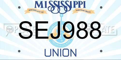 SEJ988 Mississippi License Plate