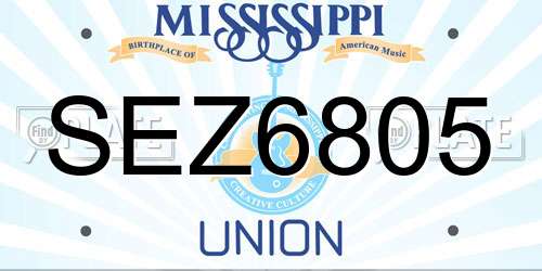 SEZ6805 Mississippi License Plate