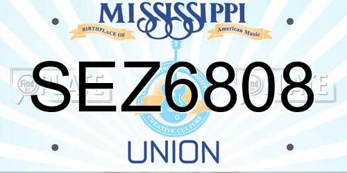 SEZ6808 Mississippi License Plate
