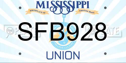 SFB928 Mississippi License Plate
