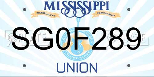 SG0F289 Mississippi License Plate
