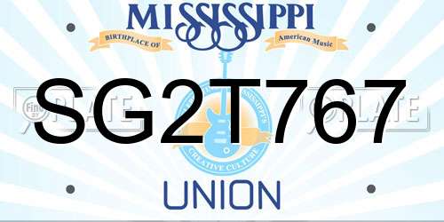 SG2T767 Mississippi License Plate
