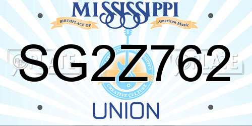 SG2Z762 Mississippi License Plate