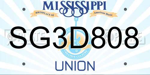 SG3D808 Mississippi License Plate