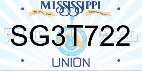 SG3T722 Mississippi License Plate