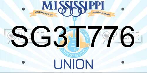 SG3T776 Mississippi License Plate