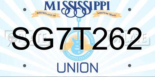 SG7T262 Mississippi License Plate