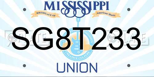 SG8T233 Mississippi License Plate