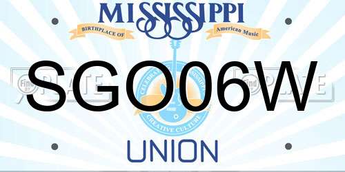 SGO06W Mississippi License Plate