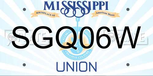 SGQ06W Mississippi License Plate