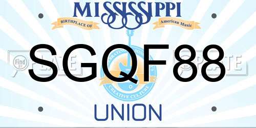 SGQF88 Mississippi License Plate