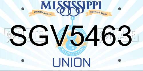 SGV5463 Mississippi License Plate