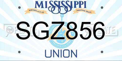 SGZ856 Mississippi License Plate