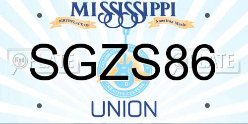 SGZS86 Mississippi License Plate