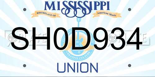 SH0D934 Mississippi License Plate