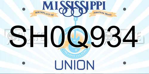 SH0Q934 Mississippi License Plate