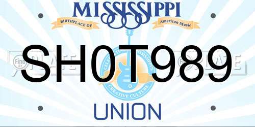 SH0T989 Mississippi License Plate