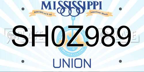 SH0Z989 Mississippi License Plate