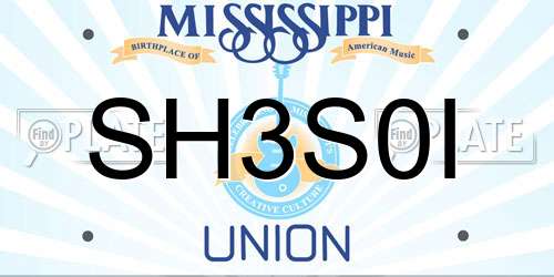 SH3S0I Mississippi License Plate