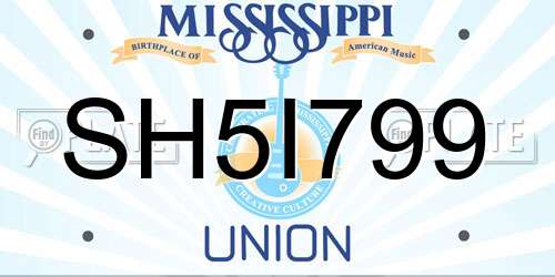 SH5I799 Mississippi License Plate
