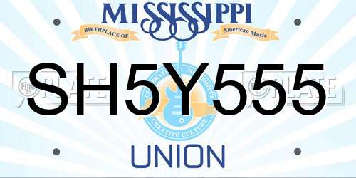 SH5Y555 Mississippi License Plate