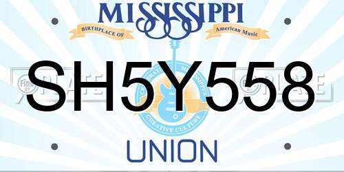 SH5Y558 Mississippi License Plate