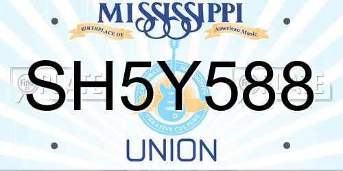 SH5Y588 Mississippi License Plate