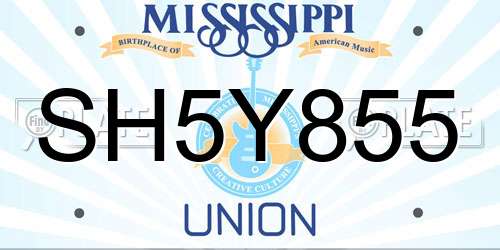 SH5Y855 Mississippi License Plate