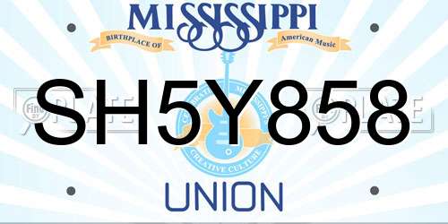 SH5Y858 Mississippi License Plate