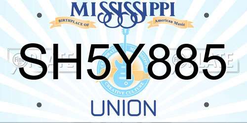 SH5Y885 Mississippi License Plate