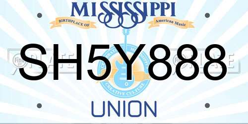 SH5Y888 Mississippi License Plate