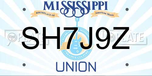 SH7J9Z Mississippi License Plate
