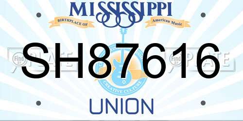 SH87616 Mississippi License Plate