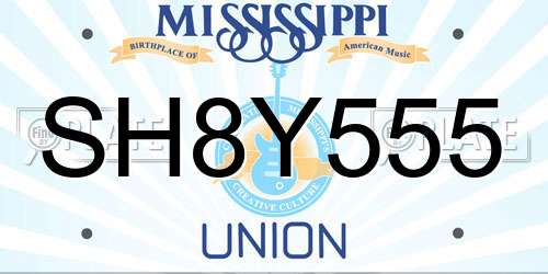 SH8Y555 Mississippi License Plate