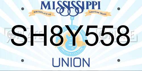 SH8Y558 Mississippi License Plate