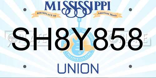 SH8Y858 Mississippi License Plate