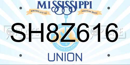 SH8Z616 Mississippi License Plate